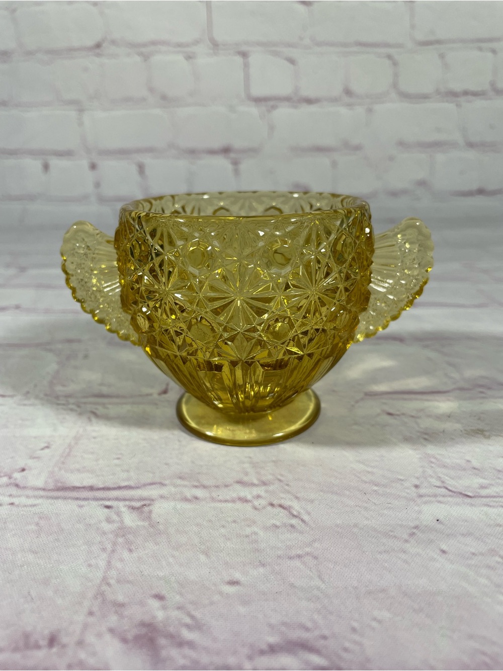 Vintage Fenton Daisy and Button Honey Amber Glass Footed Open Sugar Bowl